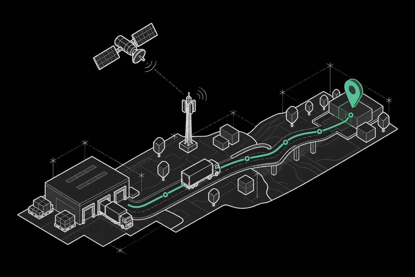 A truck tracked by satellite and cell signal from dock to delivery