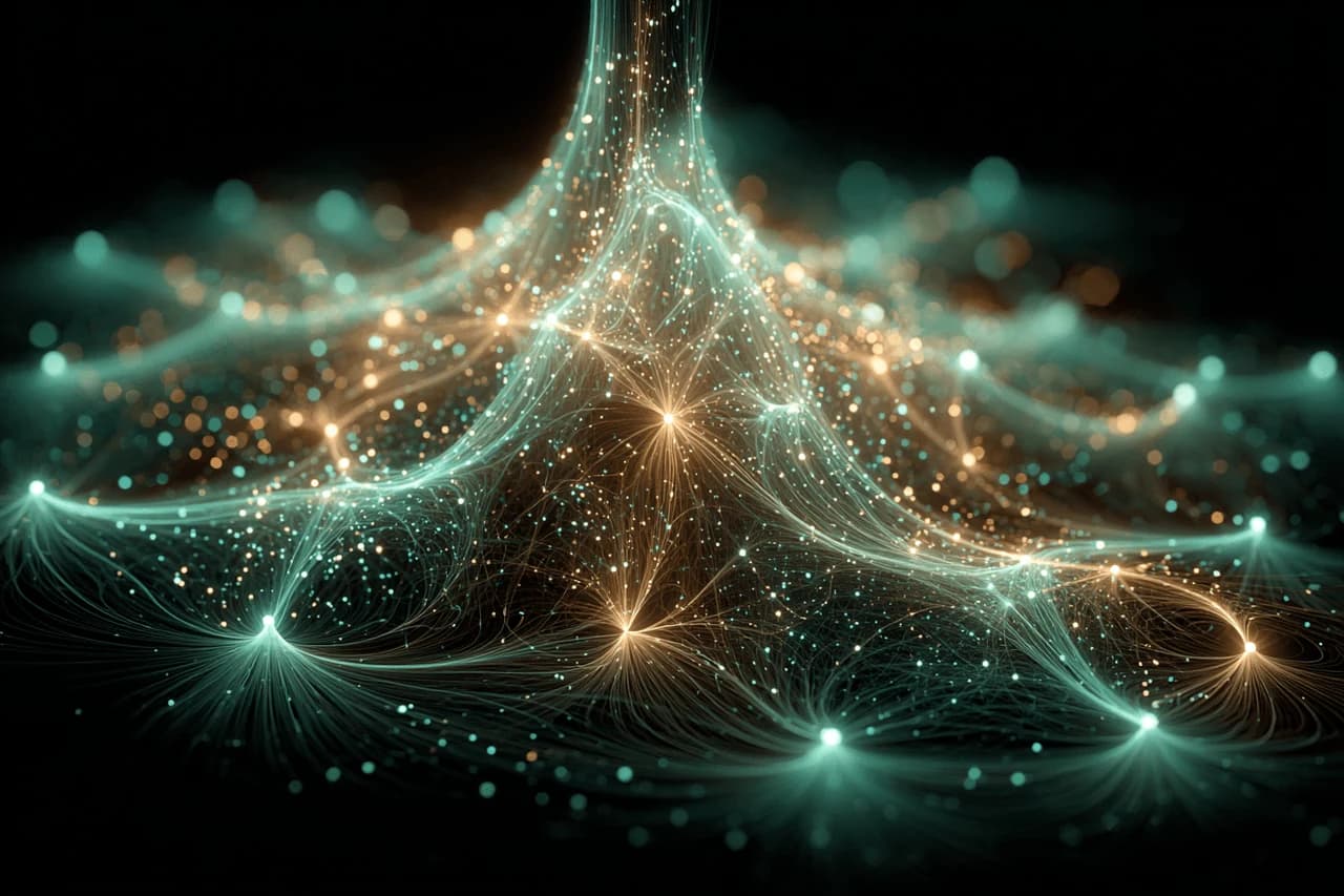 Dense graph topology rendering of engineered feature relationships